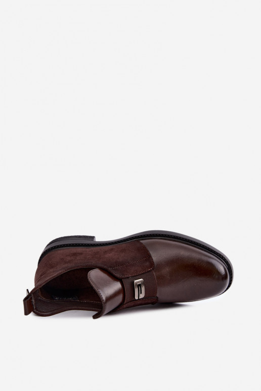 Botins femininos com salto largo e design slip-on Vinceza 58679 chocolate