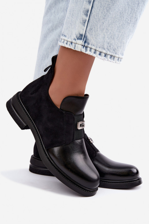 Botins femininos com salto largo e design slip-on Vinceza 58679 pretos
