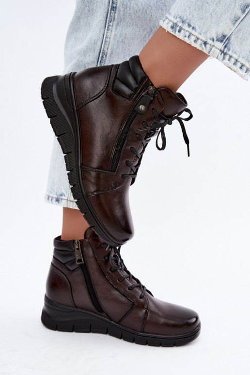 Botins de couro femininos com plataforma, isolados Vinceza 39963 na cor chocolate