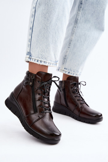 Botins de couro femininos com plataforma, isolados Vinceza 39963 na cor chocolate 2