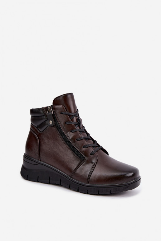 Botins de couro femininos com plataforma, isolados Vinceza 39963 na cor chocolate