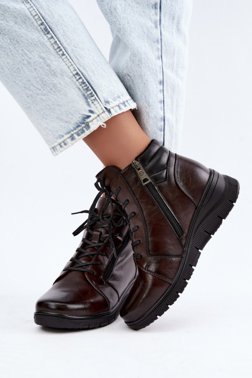 Botins de couro femininos com plataforma, isolados Vinceza 39963 na cor chocolate