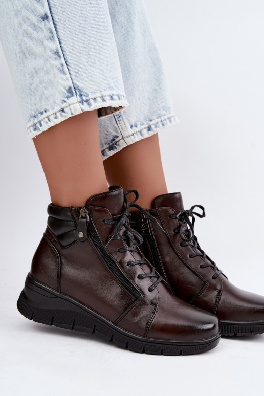 Botins de couro femininos com plataforma, isolados Vinceza 39963 na cor chocolate