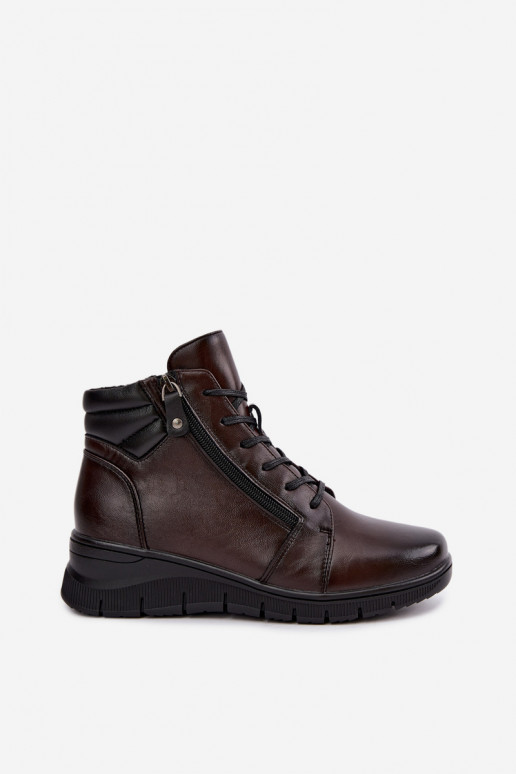 Botins de couro femininos com plataforma, isolados Vinceza 39963 na cor chocolate