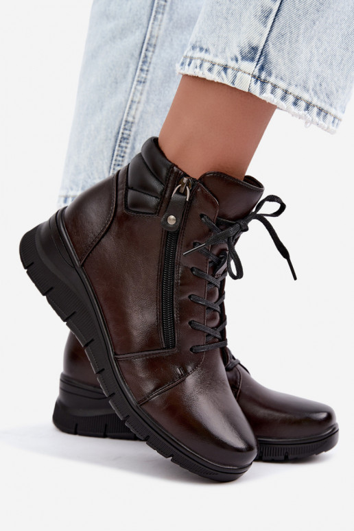 Botins de couro femininos com plataforma, isolados Vinceza 39963 na cor chocolate