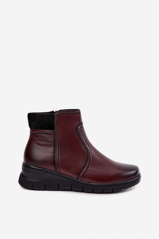 Botins de couro isolados com plataforma Vinceza 133116 na cor bordô