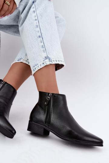 Botins de couro de salto baixo Vinceza 133136 na cor preta