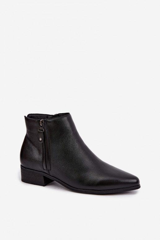 Botins de couro de salto baixo Vinceza 133136 na cor preta
