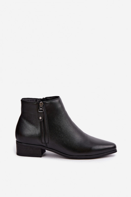 Botins de couro de salto baixo Vinceza 133136 na cor preta
