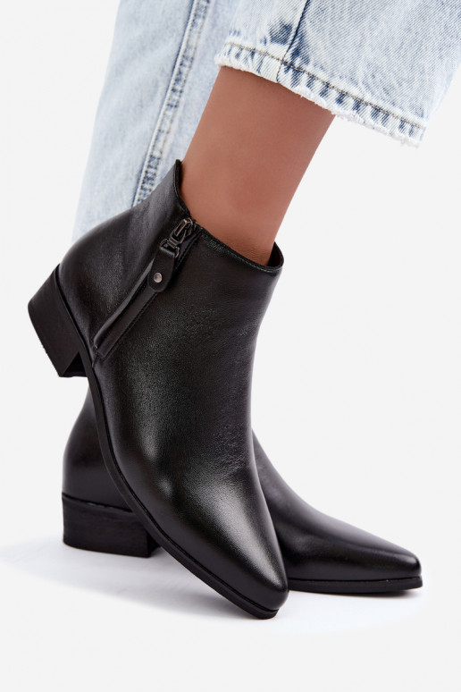Botins de couro de salto baixo Vinceza 133136 na cor preta