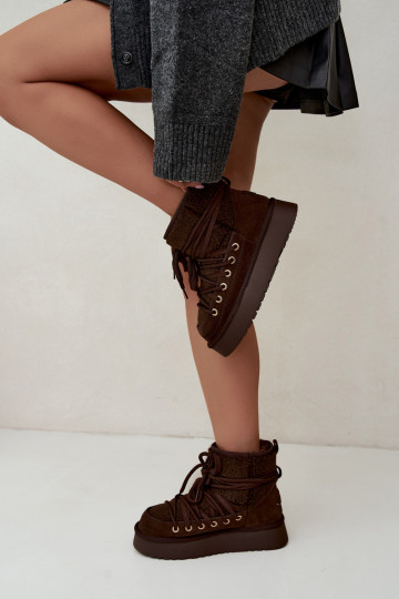 Botas de neve de camurça de couro com pelo D&A GR62-6021 na cor chocolate