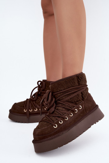 Botas de neve de camurça de couro com pelo D&A GR62-6021 na cor chocolate 2