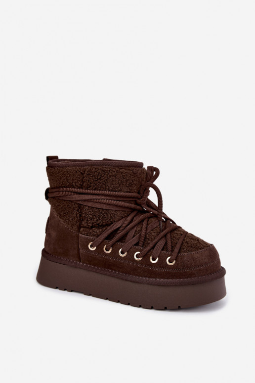 Botas de neve de camurça de couro com pelo D&A GR62-6021 na cor chocolate