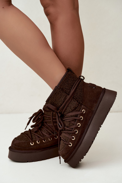 Botas de neve de camurça de couro com pelo D&A GR62-6021 na cor chocolate