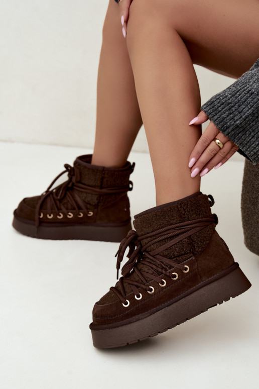 Botas de neve de camurça de couro com pelo D&A GR62-6021 na cor chocolate