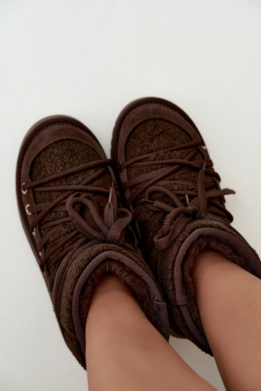 Botas de neve de camurça de couro com pelo D&A GR62-6021 na cor chocolate