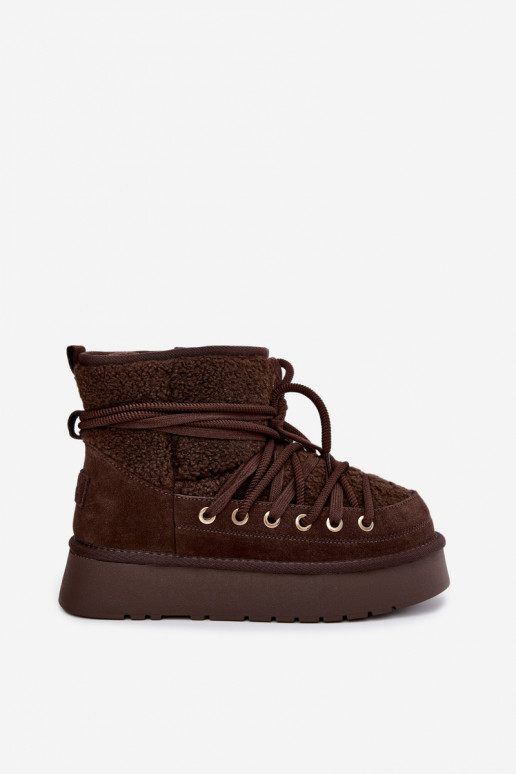Botas de neve de camurça de couro com pelo D&A GR62-6021 na cor chocolate