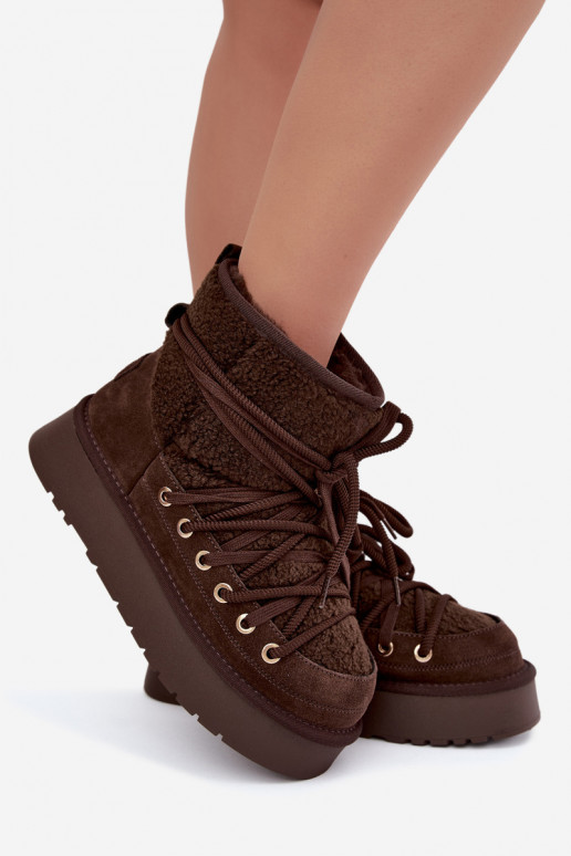 Botas de neve de camurça de couro com pelo D&A GR62-6021 na cor chocolate