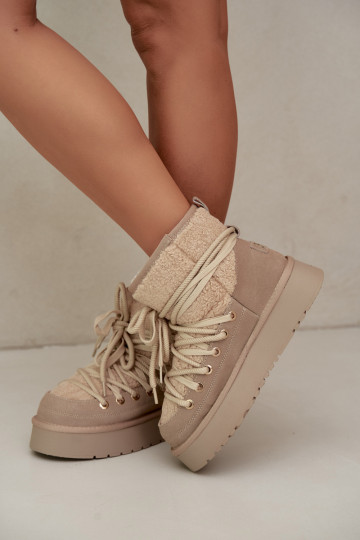 Botas de neve de camurça de couro com pelo D&A GR62-6021 na cor areia