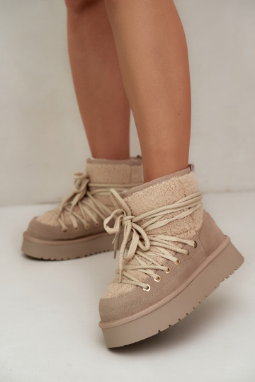Botas de neve de camurça de couro com pelo D&A GR62-6021 na cor areia 2