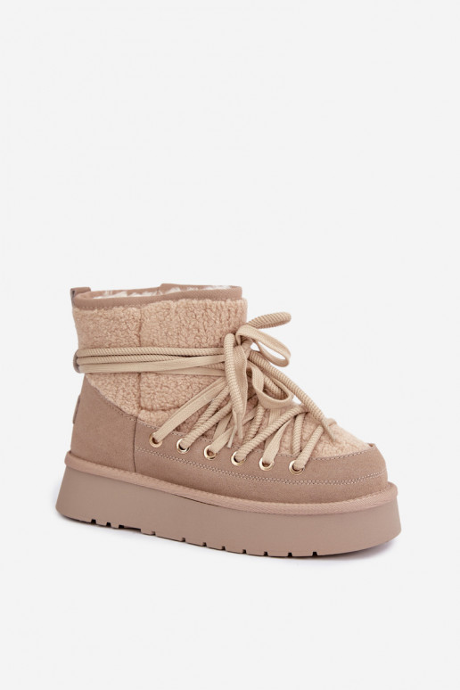 Botas de neve de camurça de couro com pelo D&A GR62-6021 na cor areia