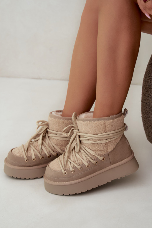 Botas de neve de camurça de couro com pelo D&A GR62-6021 na cor areia