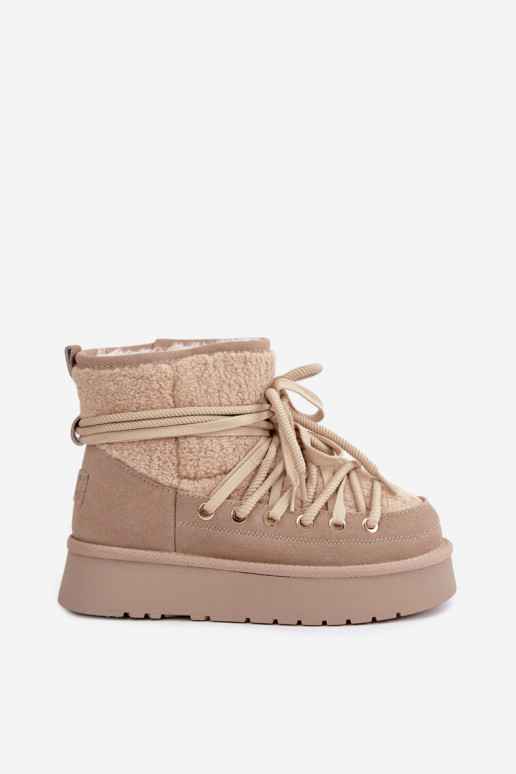 Botas de neve de camurça de couro com pelo D&A GR62-6021 na cor areia