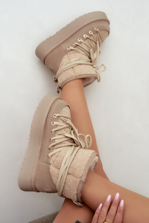 Botas de neve de camurça de couro com pelo D&A GR62-6021 na cor areia