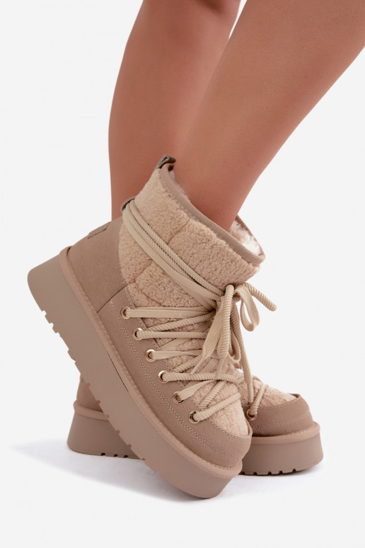 Botas de neve de camurça de couro com pelo D&A GR62-6021 na cor areia