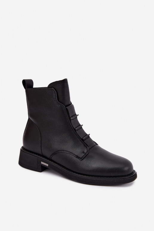 Botins isolados de couro sintético para mulheres com saltos largos D&A CR62-3429 pretos