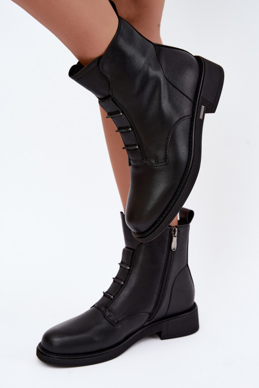 Botins isolados de couro sintético para mulheres com saltos largos D&A CR62-3429 pretos