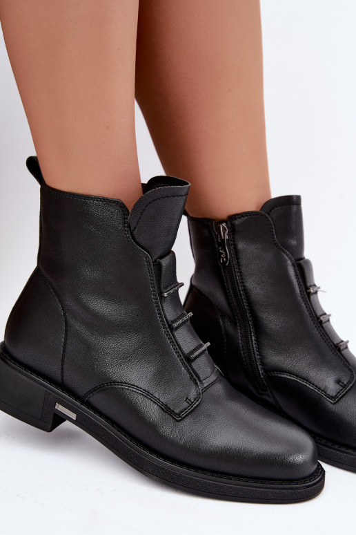 Botins isolados de couro sintético para mulheres com saltos largos D&A CR62-3429 pretos