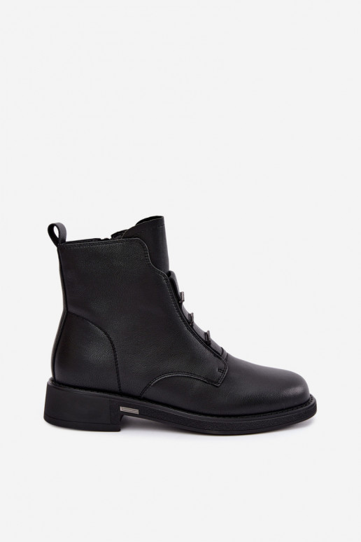 Botins isolados de couro sintético para mulheres com saltos largos D&A CR62-3429 pretos