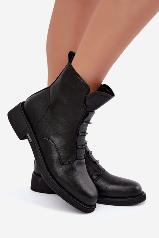 Botins isolados de couro sintético para mulheres com saltos largos D&A CR62-3429 pretos