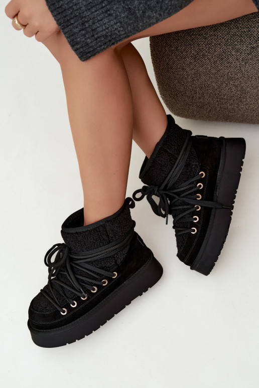 Botas de neve de camurça sintética com pelo D&A GR62-6021 pretas