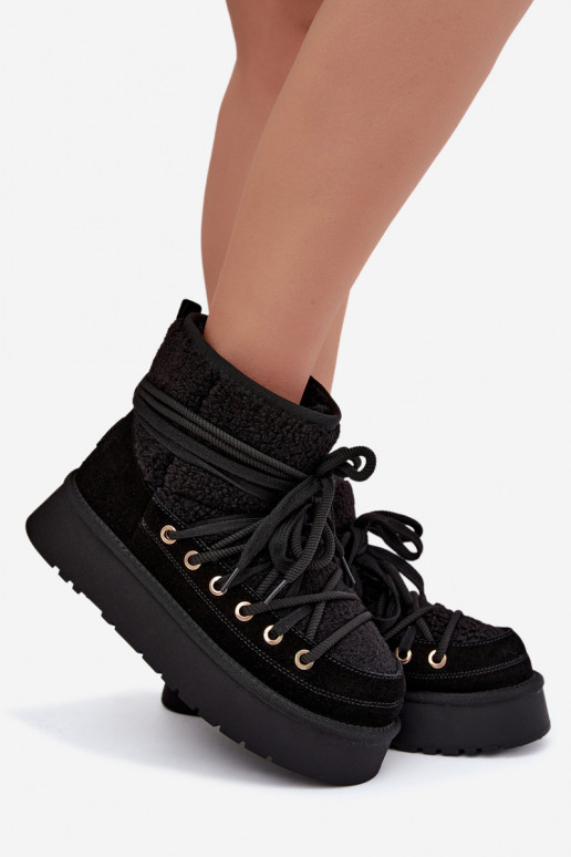 Botas de neve de camurça sintética com pelo D&A GR62-6021 pretas