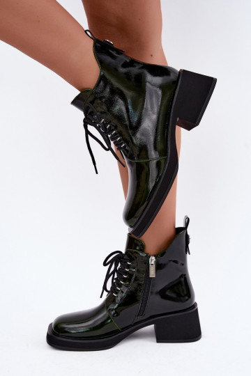 Botins isolados de couro sintético com efeito verniz Klocke GOE UU2N4129 caqui