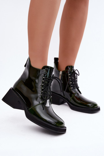 Botins isolados de couro sintético com efeito verniz Klocke GOE UU2N4129 caqui 2