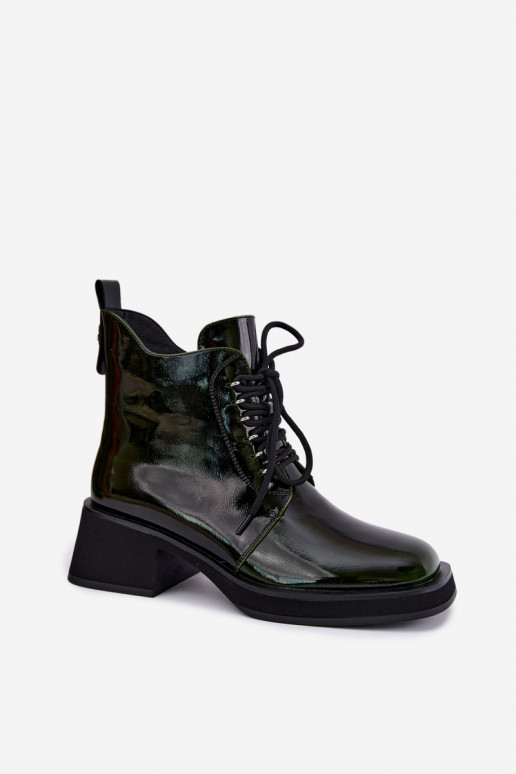Botins isolados de couro sintético com efeito verniz Klocke GOE UU2N4129 caqui