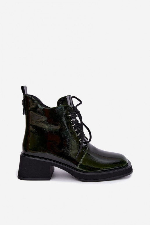 Botins isolados de couro sintético com efeito verniz Klocke GOE UU2N4129 caqui