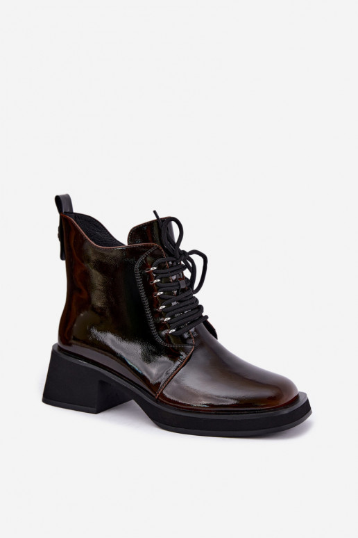 Botins isolados de couro sintético com efeito verniz Klocke GOE UU2N4128 castanho escuro