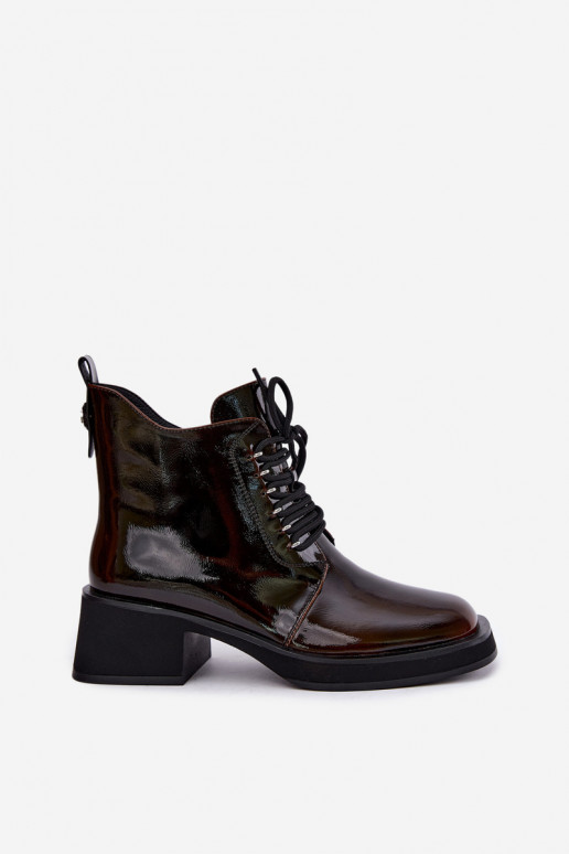 Botins isolados de couro sintético com efeito verniz Klocke GOE UU2N4128 castanho escuro