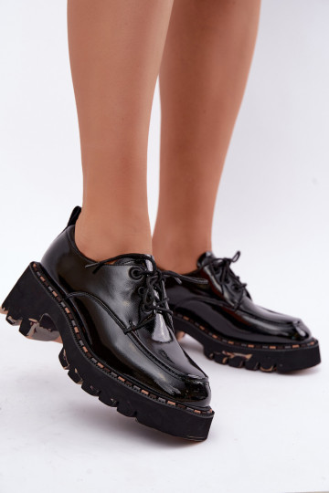 Mocassins de couro envernizado para mulheres Klocke Artiker 59C0279 pretos 2