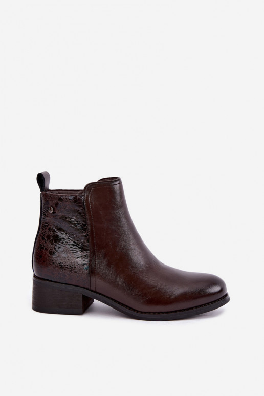 Botins isolados de couro sintético com salto baixo Vinceza 133133 chocolate