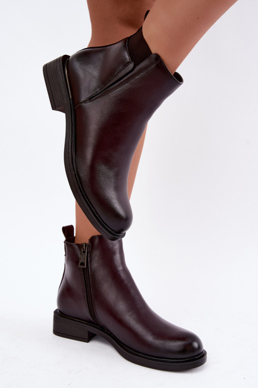 botins isolados femininos com saltos largos Vinceza 58690 em bordô