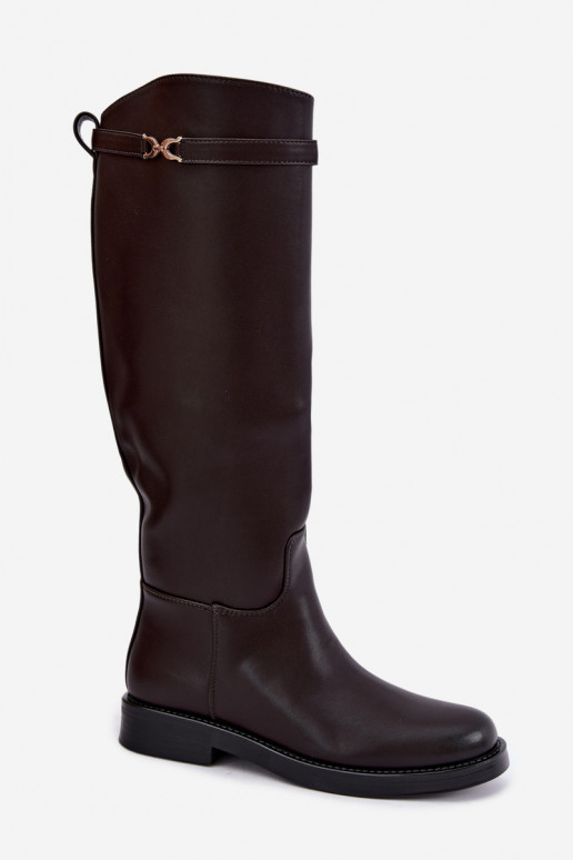 botas com salto largoDekoracyjnym Tirasem CzekoladoParae Famina