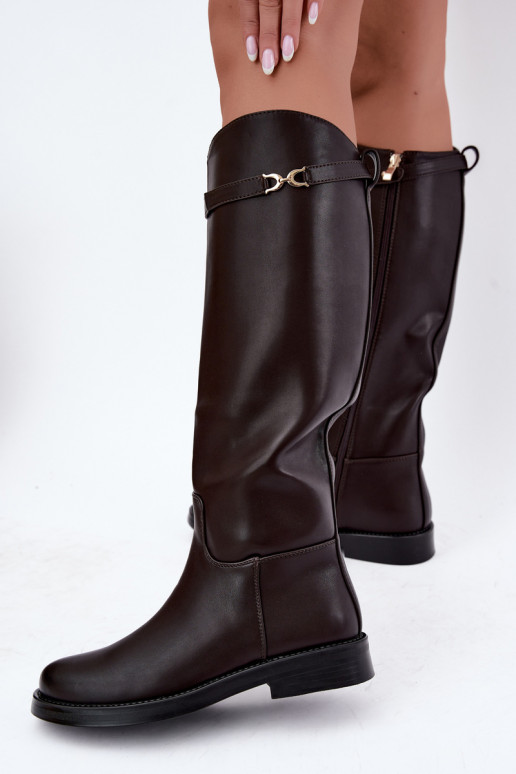 botas com salto largoDekoracyjnym Tirasem CzekoladoParae Famina