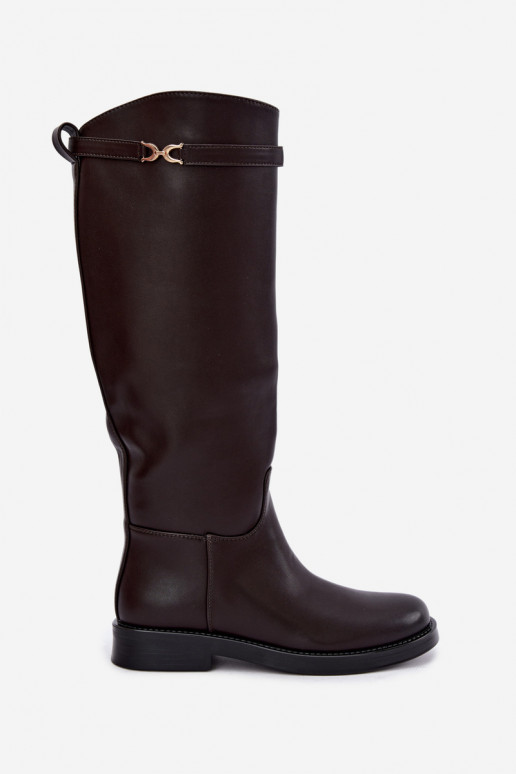 botas com salto largoDekoracyjnym Tirasem CzekoladoParae Famina