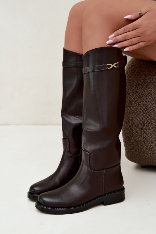 botas com salto largoDekoracyjnym Tirasem CzekoladoParae Famina