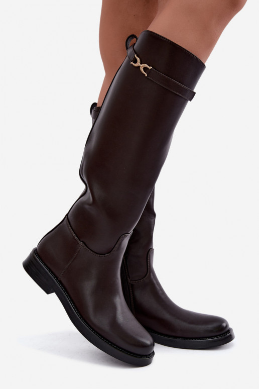 botas com salto largoDekoracyjnym Tirasem CzekoladoParae Famina